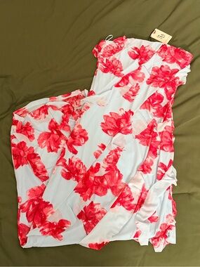 Sincerely Jules Blue Dress with Pink and Red Floral Print